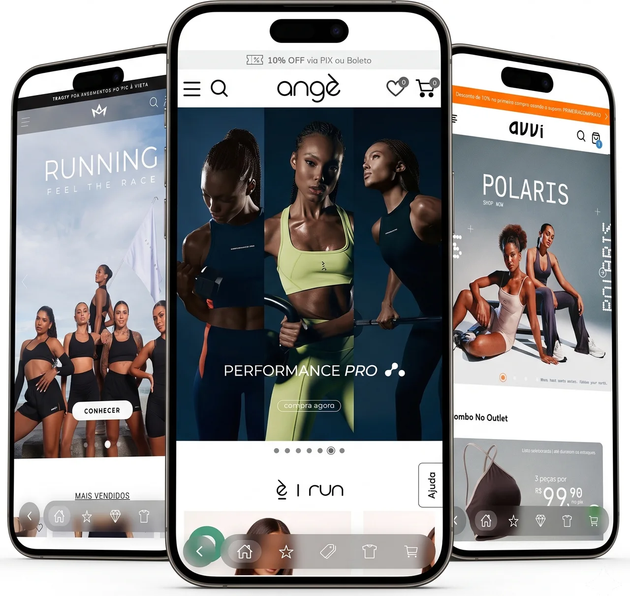 Apps de lojas reais criados com o Site2App em três iPhones